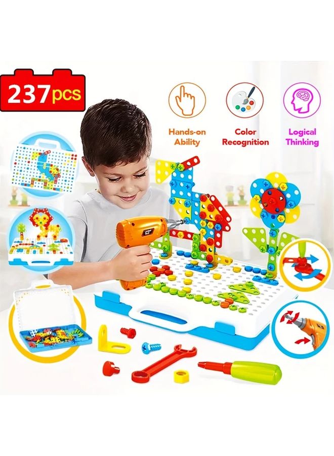 237 قطعة لعبة أطفال DIY مثقاب البناء طقم بناء هندسي إبداعي لغز تعليمي تطوير المهارات الحركية الدقيقة - Image 4